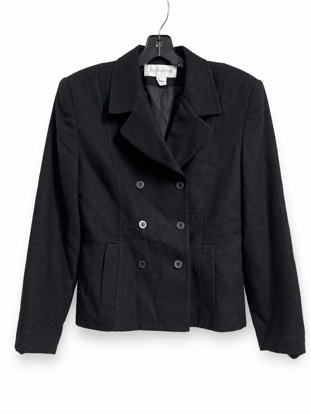 JONES NEW YORK Black Double Breasted 100% Wool Blazer/Jacket